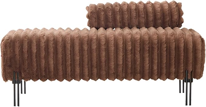 NIOIIKIT 49.6 Modern Loveseat Sofa Couch Upholstered Accent Sofa with Golden Legs and Adjustable Backrest Small Faux Fur Couches for Bedroom Living Room Compact Small Space (Brown)