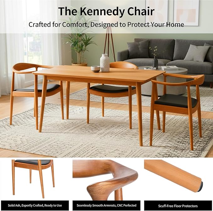 Tomile Hans Wegner Kennedy Armchair Upholstered Mid Century Dining Chair with PU Leather Seat Solid Wood Frame and Ergonomic Curved Backrest Fully Assembled Kennedy Chair for Home Office (Chestnut)
