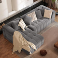 107 Boneless Couch with L - Shaped Chaise Modern Chenille Modular Sectional Sofa with Tufted Design Comfy Upholstered Sofa No - Assembly Sectional Couch Dark Grey