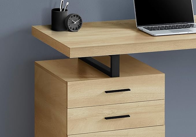 Computer Desk Home Office Laptop Left Right Set up Storage Drawers 48 l Work Natural Laminate Black Metal Contemporary Modern