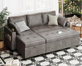 Leather Sleeper Sofa Bed Couch Pull Out Couch with Reversible Storage Chaise Sectional Couches with USB Charging Ports&ampCup Holders for Living Room Grey | USB Storage