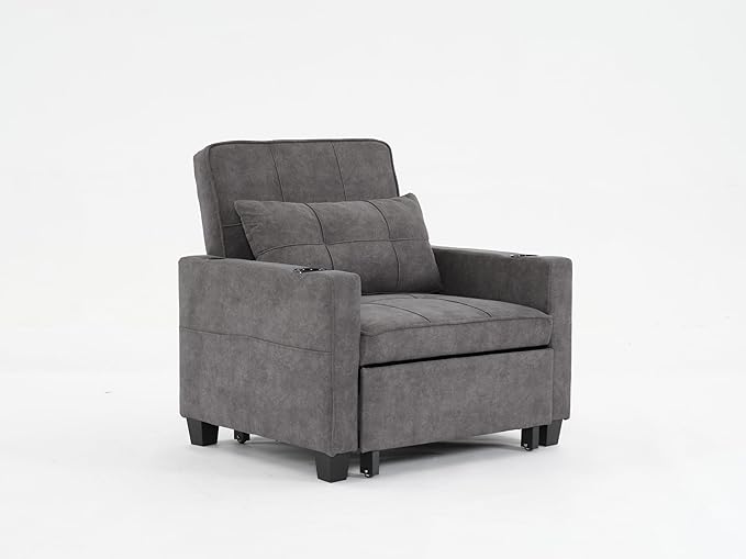 Sleeper Chair Bed Convertible Chair Bed Pull Out Chair Beds with USB Charging &amp Cupholders Adjustable Backrest Leather Futon Chair Bed for Living Room Bedroom (Dark Grey(Cloth))