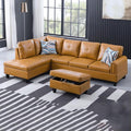 Ginger L-Shaped 3-Piece Faux Leather Sofa with Storage Ottoman Set Sectional Couch Sofa Set for Living Room Office Small Space