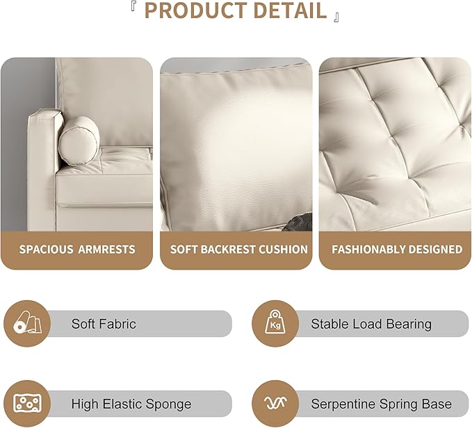 70 Loveseat SofaFaux Leather Couch with Thick Cushion and Wooden LegsLove Seat Sofa Couches for Living Room Bedroom Office Home Apartment White