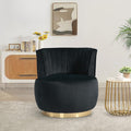 Velvet Swivel Barrel Chair Modern Upholstered Accent Chair 360° Swivel Round Lounge Chair with Gold Metal Base Comfy Arm Chair Sherpa Chair for Nursery Living Room Bedroom Club Office Black