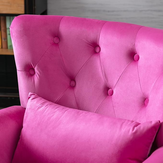 chairus Mid-Century Modern Accent Chairs Set of 2 Comfy Tufted Single Sofa Chair Wingback Armchair with Pillow for Club Living Room Bedroom - Velvet Rose