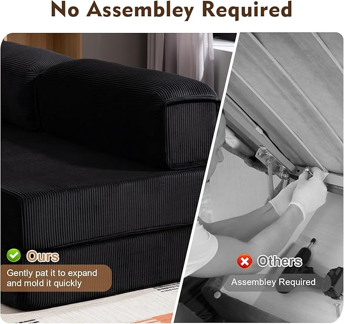 108 L Shaped Couch Modular Sectional Sofa with Chaise Cloud Boneless Couch with Deep Seat &amp Removable Pillow for Living Room BedroomNo Assembly Required（Black）