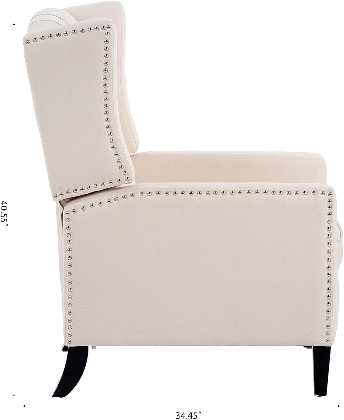 Push Back Recliner ChairEasy Chairs for Small SpacesComfy ArmchairReading Recliner Chairs for AdultsLiving Room Accent Chair Wingback and Rivets Design for Modern Recliner Chair(White)