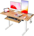 BANTI 48 x 24 Height Adjustable Electric Standing Desk with Keyboard Tray Sit Stand up Desk with Splice Board White Frame/Light Rustic Brown Top