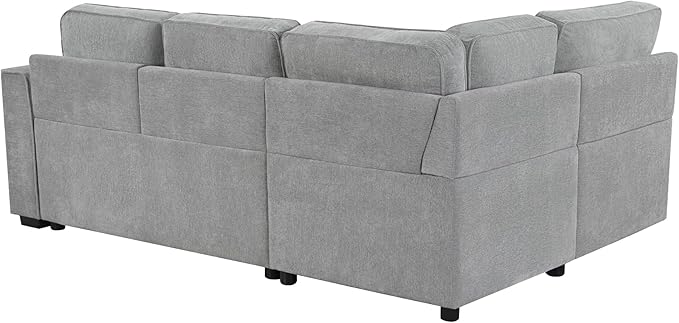 83.9 Convertible Sectional Sofa Bed Chenille L-Shaped Sofa with Dual Pull-Out Sleepers Flip-Top Table USB Ports Cup Holder &amp Storage for Living Room Office Apartment (Light Gray-7.22)