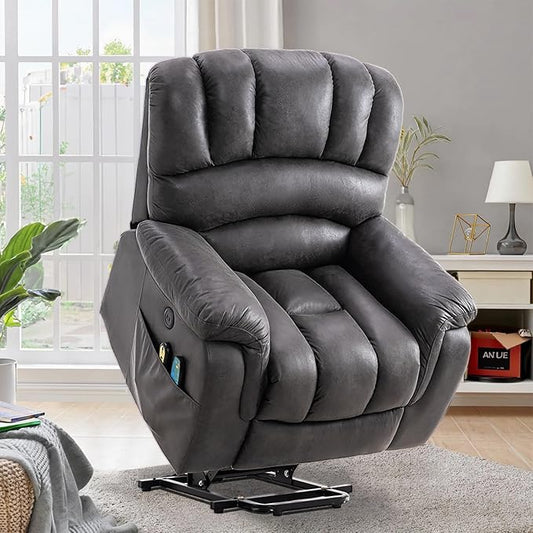VIVIJASON Large Power Lift Chair Electric Recliner with Heat &amp Massage for Elderly Big People Heavy Duty and Safety Motion Wide Recliners with 2 Remote Controls Side Pockets &amp USB Ports Gra