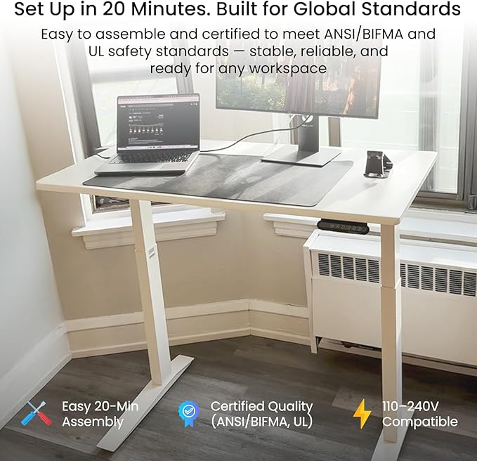 Autonomous White Electric Standing Desk 5 48×24 Inches Adjustable Height Desk Stand Up Desk Sit Stand 3 Memory Presets Cable Tray for Home Office &amp Computer Workstation