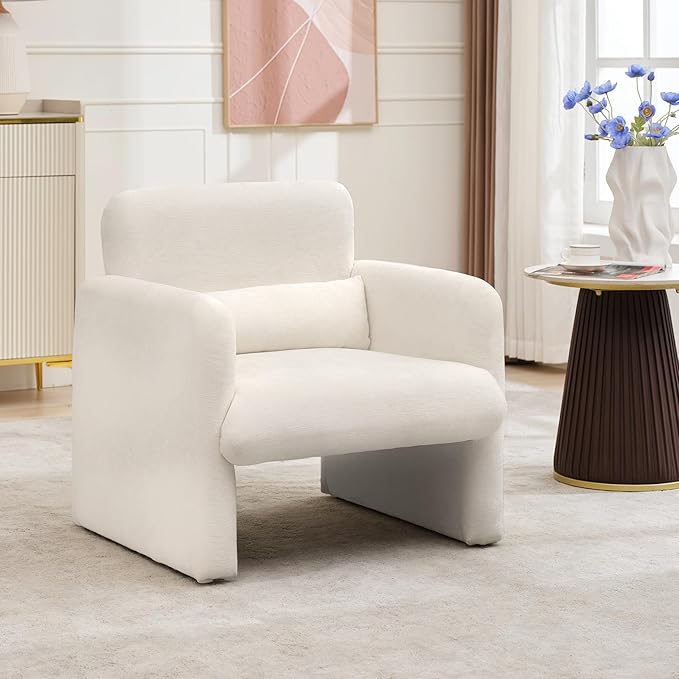 GAOMON Modern Accent Chair with Arms 28.5 W x 27 D Chenille Upholstered Single Seater Sofa Chair Comfy Armchair for Living Room Bedroom Office Apartment - Cream White