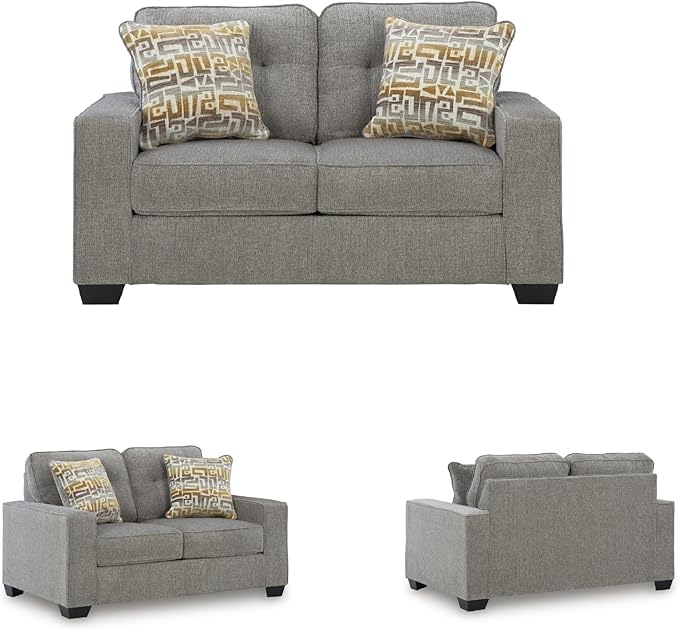 Signature Design by Ashley Fanciful Classic Loveseat with Tufted Cushion and Removable Cushion Light Gray