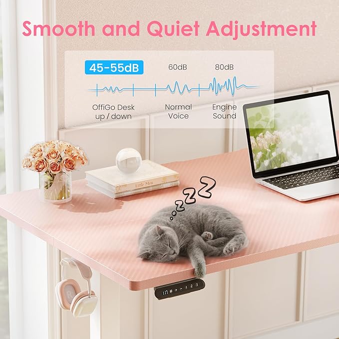 OffiGo Electric Height Adjustable Standing Desk 40 Inch Pink Computer Desk for Women Girls Sit Stand Table for Home Office Bedroom