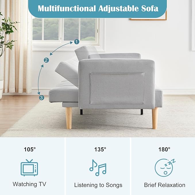 IDEALHOUSE 2024 New Futon Linen Sofa Bed - Compact and Stylish Sofa for Small Spaces - Foldable Double Sofa Furniture for Living Room Bedroom Dormitory - Linen