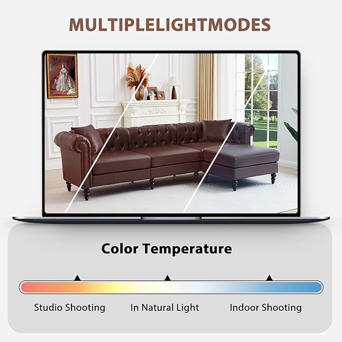 AVZEAR Chesterfield L Shaped Sofa Modular Sectional Leather Couch with Ottoman and Pillow Modern PU Deep Seat Sofa Living Room Furniture Sets for Living Room Apartment Dark Brown