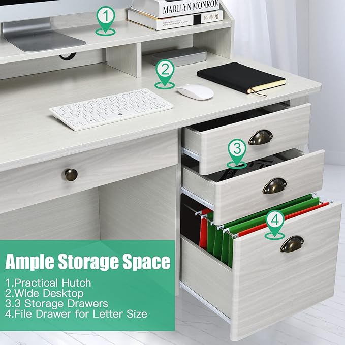 Home Office Desk with Drawer Wood Office Executive Desk w/Multiple Drawers &amp Storage Cabinet Writing Desk Study Table for Home Office 48 L x 22 D x 36.5 H