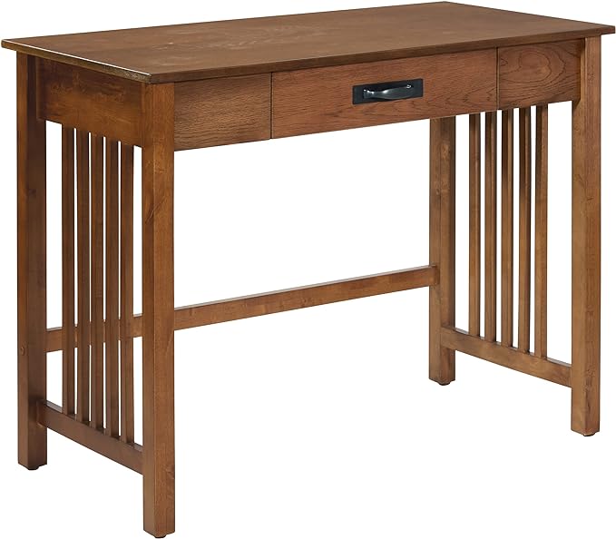 OSP Home Furnishings Sierra Writing Desk with Pull-Out Drawer and Mission Style Side Panels Ash Brown