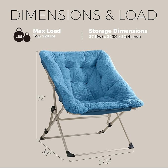 Walsham Folding Comfy Chair Faux Fur Soft Cozy Lounge Reading Papasan Chair for Adults Kids Bedroom Living Room Dorms Small Space Blue