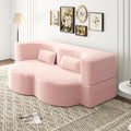 Convertible Sofa Bed Full Size｜78 Sleeper Couch with 2 Pillows｜Corduroy Fabric Folding Sofa Bed｜High-Density Foam｜No Assembly｜Space-Saving｜for Living Room Guest Room｜Baby Pink