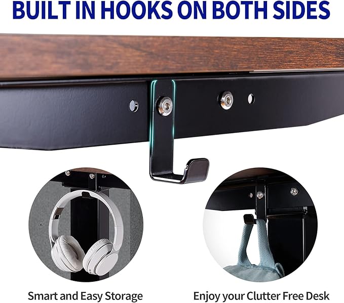 UNICOO - Dual Motor Electric Standing Desk 59x29.5 Inches Computer Desk Gaming Desk with USB Charging and Hooks (Black Frame/Black + Rustic Brown Top) XOT-D59-BM