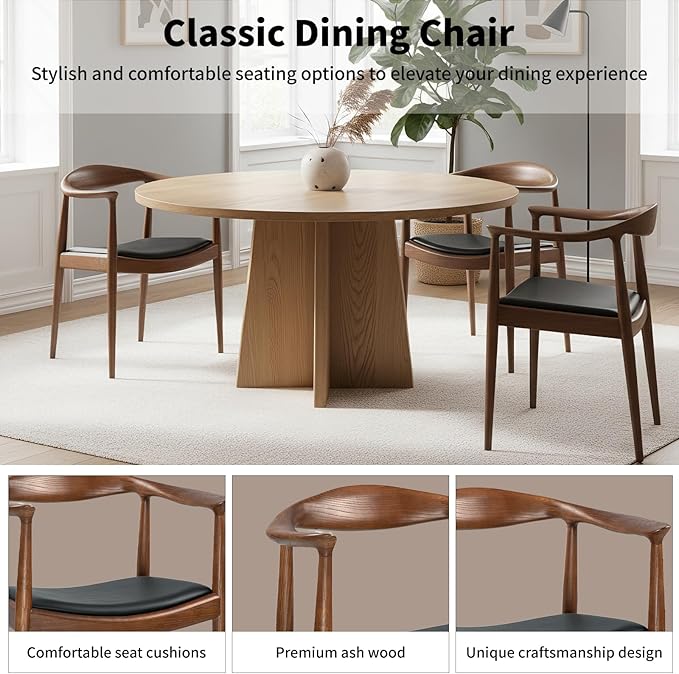 Kennedy Armchair Upholstered Dining Chair Presidential Mid-Century Modern Accent Chair in Walnut