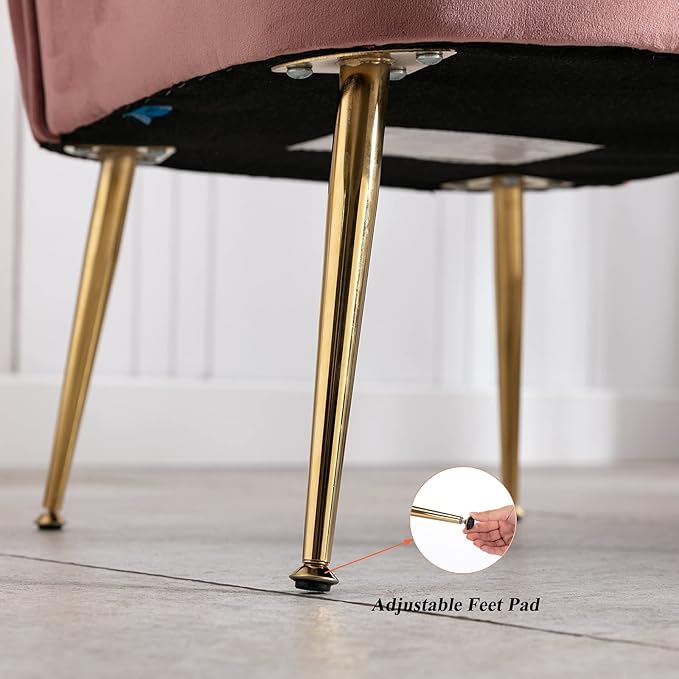 DUOMAY Modern Accent Chair Set of 2 Velvet Slipper Chair with Gold Legs Wingback Side Chair for Living Room Bedroom Entryway Small Corner Chair for Space Saving Blush Pink