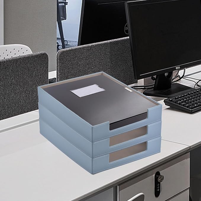 Leather Letter Tray Office Supplies Desk Organizer for Mail Paper Files Magazines Jewelry CosmeticsLuxury Letter Holder&ampMultipurpos Stackable Storage Box Office DesktopGrey