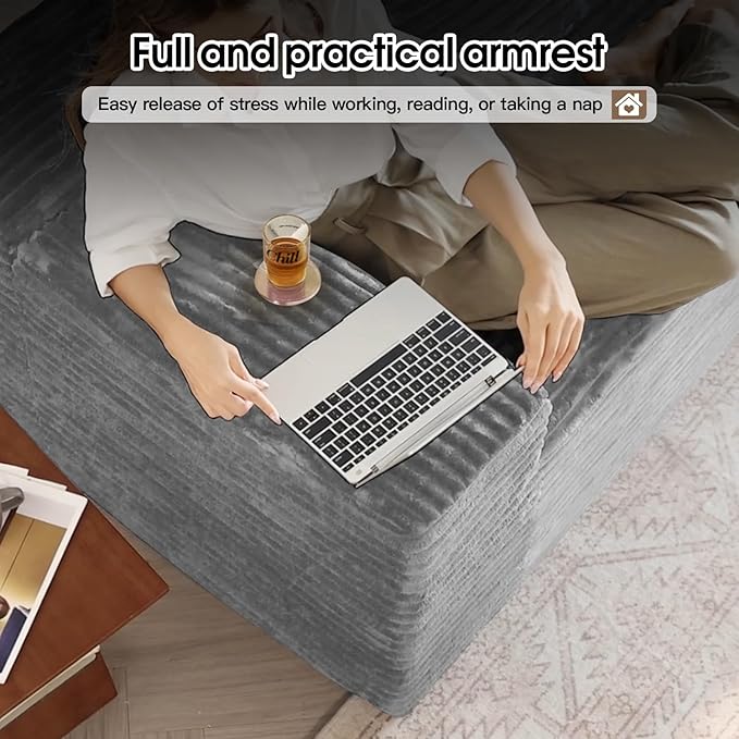 107.5 L-Shaped Sectional Modern Boneless Corduroy Couch with Chaise-No Assembly Required! Deep-Seat Upholstered Modular Cloud Sofa for Living Room Plush Corduroy Fabric (GreyRight Facing Chaise)