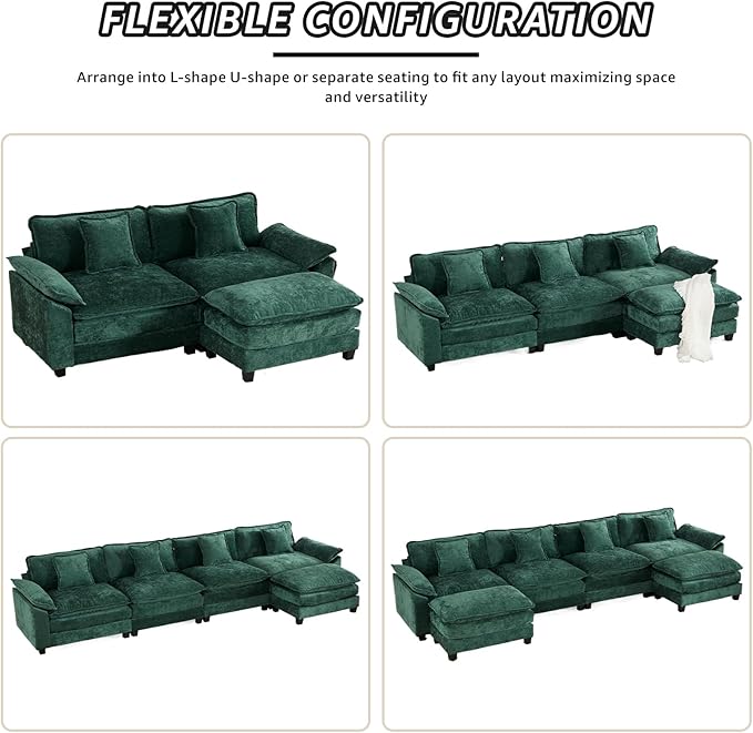 81.9 Modern Love Seat Sectional Couches for Living Room Green Chenille Comfy Cloud Sectional Couch Modular Loveseat Sofa Set for Living Room Sofas para Sala Cozy Couches (Green 2+0 Set)