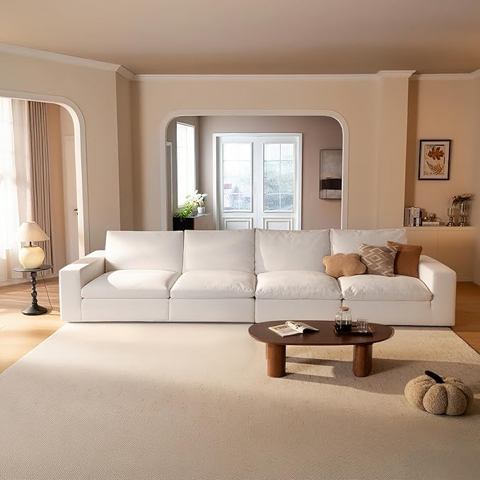 Cloud Couch Sectional Oversized Modular Sofa with 35'' Deep Seat Boneless Couch Comfy Sofa Stain-Resistant White Sectional Couches for Living Room Apartment 4 Seater