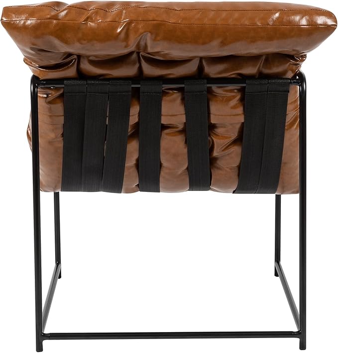 GIA Sling Accent ChairIdeal for Living Room Bedroom and Office1 Pack Brown PU Leather Upholstered Black Metal Base