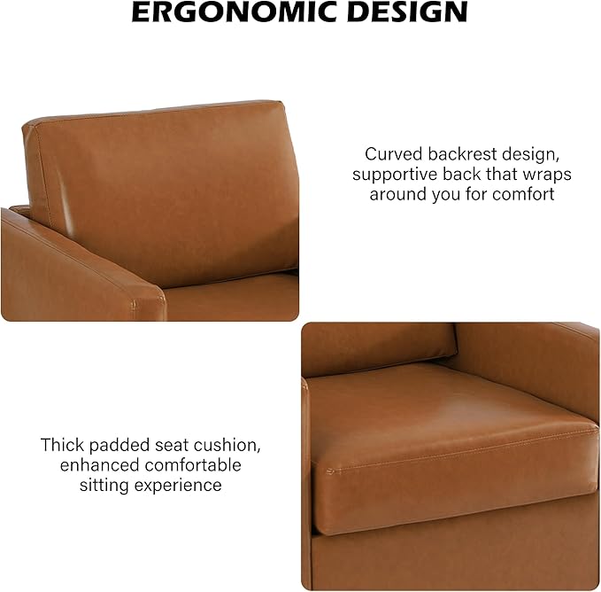 Swivel Barrel Accent Chair Mid Century Modern Arm Chair for Living Room Bedroom Comfy Club Reading Lounge Sofa Corner Chairs for Adults (Leather Light Brown Set of 1)