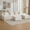 129.23”Modular Sectional Couch for Living Room Modren L-Shape Cloud Sectional 4-Seater Sofa with 2 Movable Ottomans Woven Texture Upholstery Boneless Couch No Assembly Beige