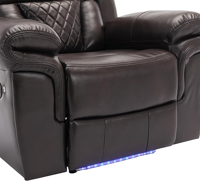 ERYE Manual Recliner Chair with LED Light Strip for Living Room Bedroom Manual Reclining Home Theater Seating Armchair Faux Leather Tufted
