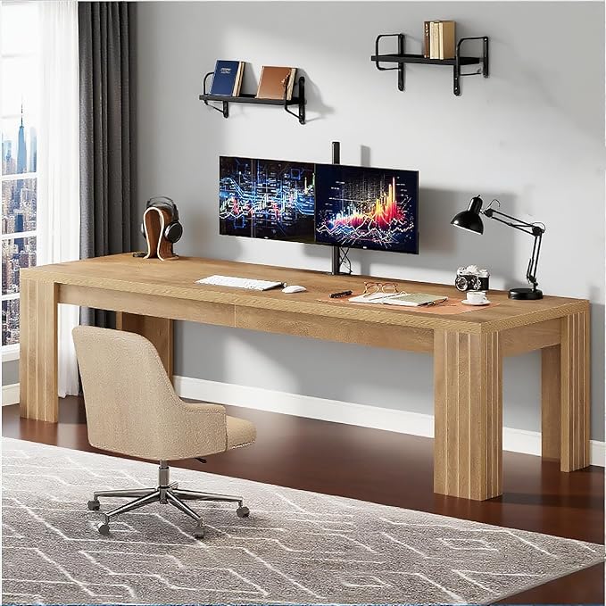 Tribesigns Two Person Desk 78.7-Inch 2 Person Gaming Desk Extra Long Farmhouse Double Computer Desk for Home Office Rustic Brown