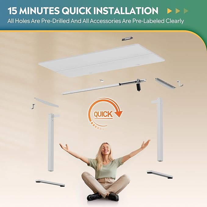 DEVAISE 48 Inch Electric Standing Desk 3 Adjustable Height Stand up Desk for Home Office Ergonomic Sit to Stand Desk with LED TouchscreenHeadphone Hook 3 Memory Preset Computer Desk (White)