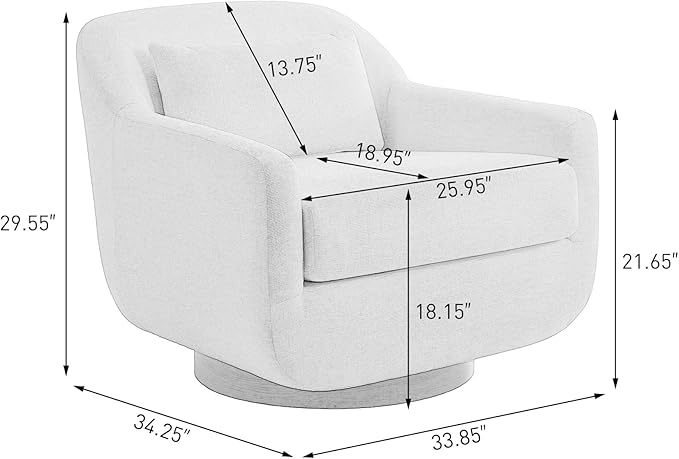 Swivel Accent Chair 360° Swivel Upholstered Barrel Chair for Living Room Comfy Club Armchairs Reading Chair with Curves Back Design Metal Swivel Base Chenille Fabric Dark Gray