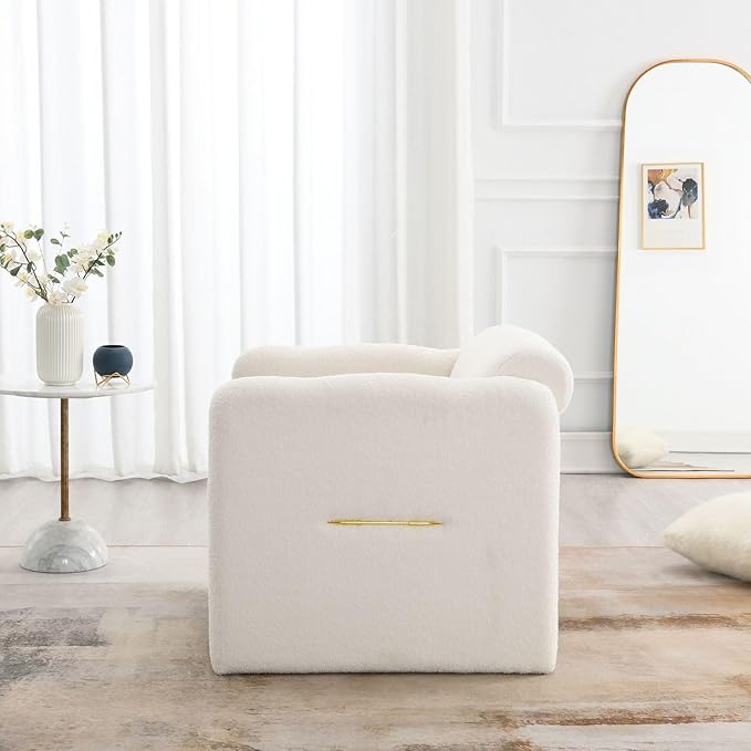 Arm Chair with Waved arms Metal Decoration on Both Side arms Accent Chair for Primary Living SpaceReading Chair Living Room Bedroom Teddy Fabric