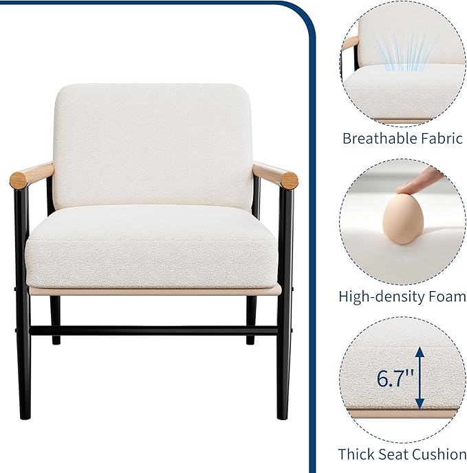 Garvee Mid Century Chenille Accent Chair with Soft Upholstery Metal Legs Comfortable Lounge Armchair for Living Room Bedroom Reception Areas