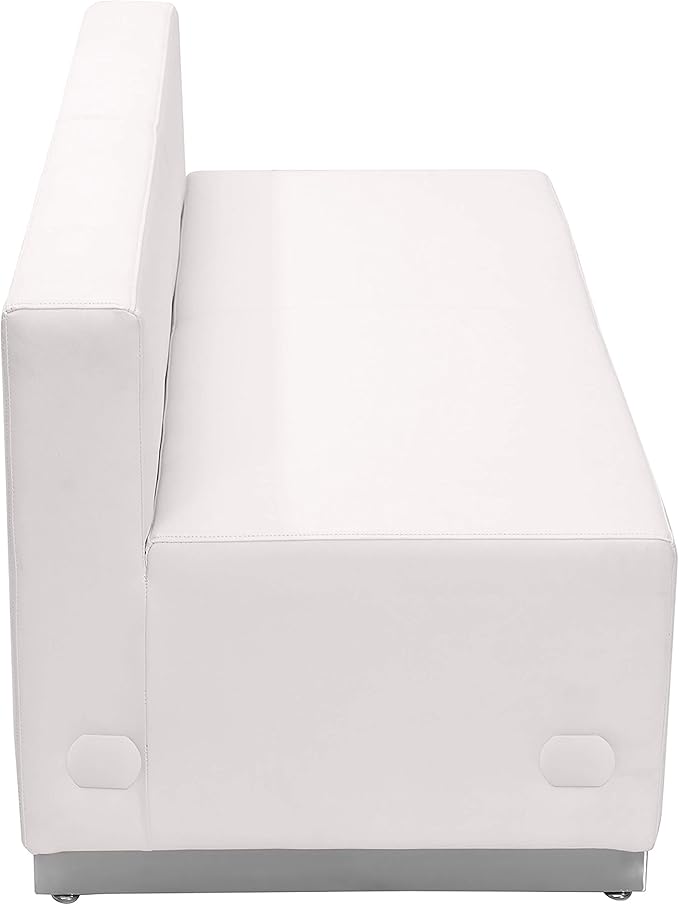 EMMA + OLIVER White LeatherSoft Loveseat with Brushed Stainless Steel Base