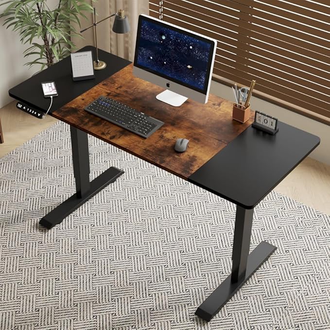 55 Electric Standing Desk Height Adjustable Computer Desk Stand up Gaming Office Desk with 4 Memory Height Adjustment Standing Desks for Home Office Study Room (Black+Brown)