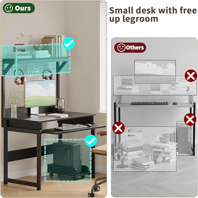 ALISENED 31.5 Small Computer Desk with Hutch Office Desk Study Table Writing Desk Workstation PC Table for Home Office Space Saving Design