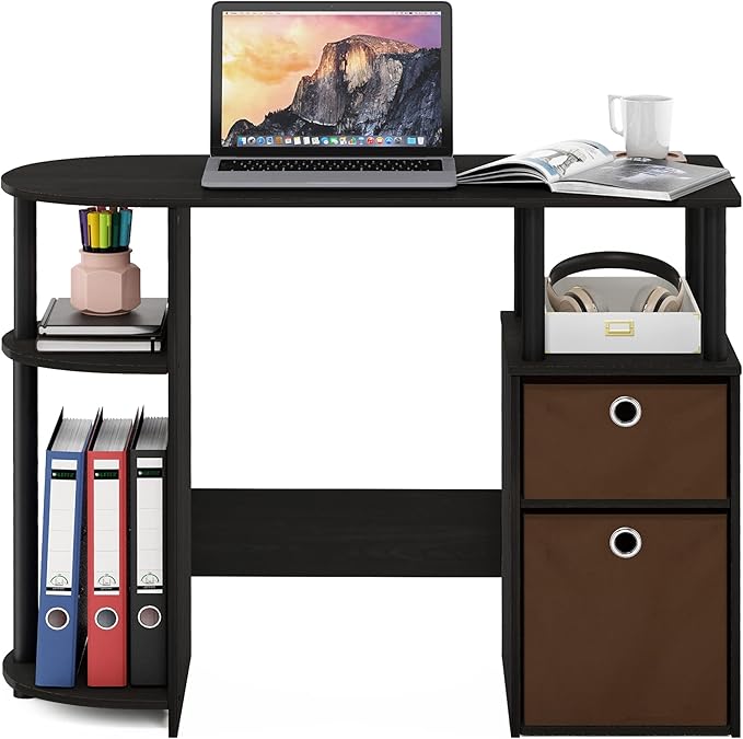 FURINNO Jaya Computer Study Desk with Bin Brown