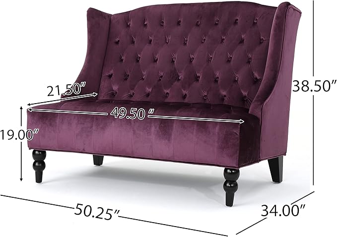 Modern Tufted Velvet Loveseat 2 Seat Couch Sofas with High Back Thick Padded Cushioned Seats for Living Room Victorian Style Raisin