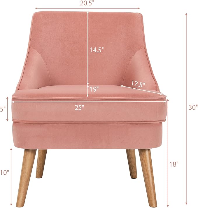 Giantex Set of 2 Velvet Accent Chairs Mid Century Single Sofa Chair w/Rubber Wood Legs Comfy Slipper Chair Upholstered Armless Leisure Side Chair for Living Room Bedroom Meeting Room Pink