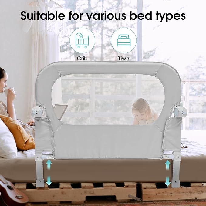 Baby Bed Rail Guard for Toddlers - 35.1 Toddler Bed Side Rails for Crib Twin Full Queen Bunk Size Bed Swing Down Bedrail Extral Tall Child Safety Side Railing Guards for Kids