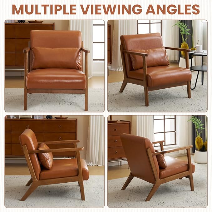 MOJAY Modern Accent Chair with Ottoman PU Leather Upholstered Armchair Living Room Chair for Bedroom Balcony Reception
