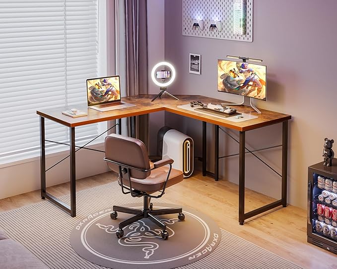 ODK 51 Inch L Shaped Gaming Desk Computer Desk Table for Home Office Sturdy Writing Workstation Vintage